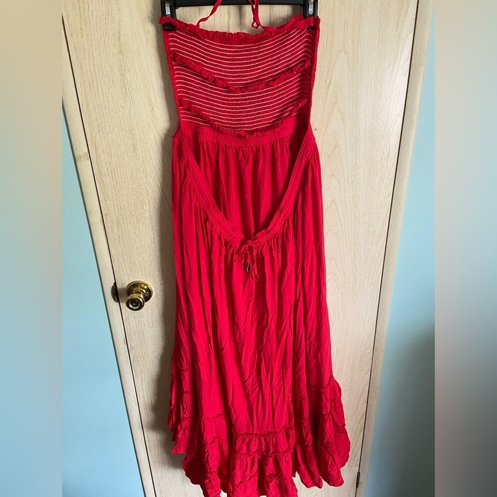 R.Vivimos Women Summer Cotton Sexy Blackless Long Dresses RED Sz Large 12/14 - Picture 5 of 14